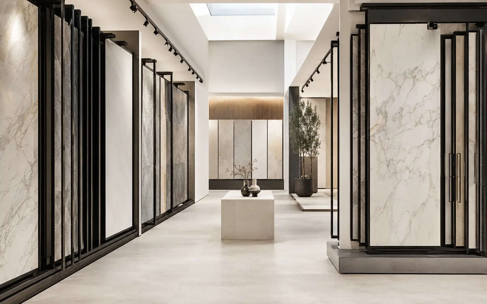 Premium Adizon Ceramica porcelain surfaces in a modern architectural showroom